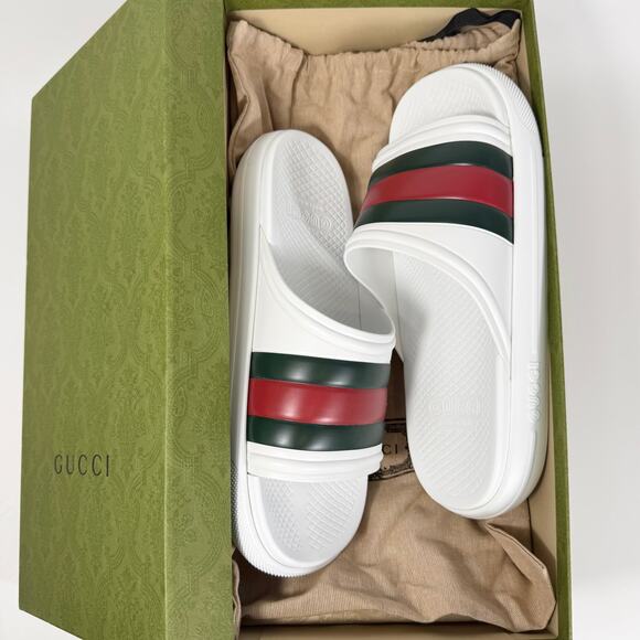 Gucci Web Rubber Pool Slide - Men’s 10.5 - Picture 2 of 8